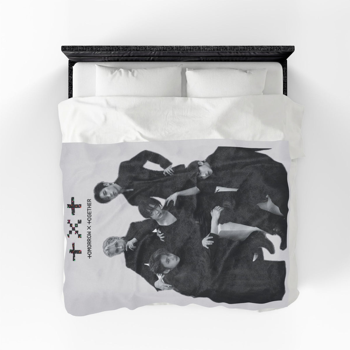 TXT Tomorrow By Together Inspired Grayscale Group Photo Velveteen Plush Blanket