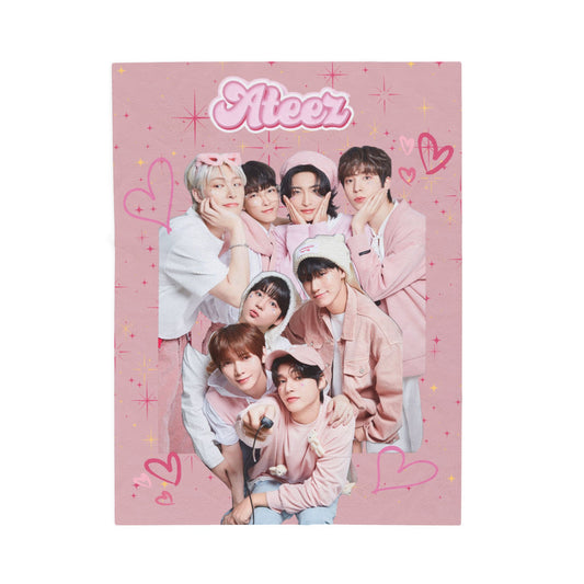 Ateez Inspired Group Photo Cute Pink Velveteen Plush Blanket