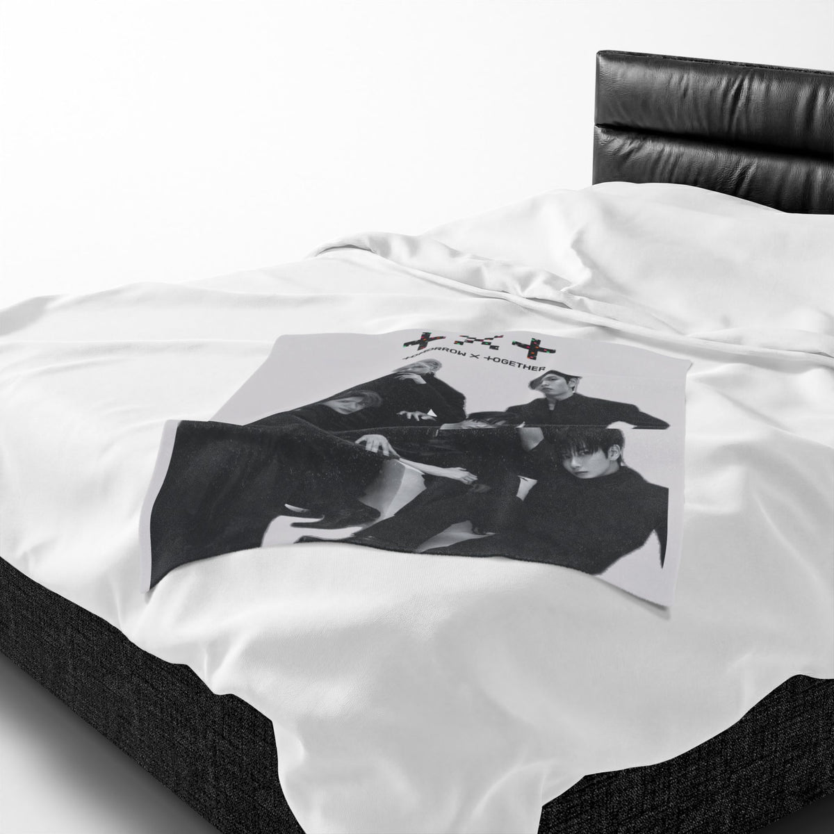 TXT Tomorrow By Together Inspired Grayscale Group Photo Velveteen Plush Blanket
