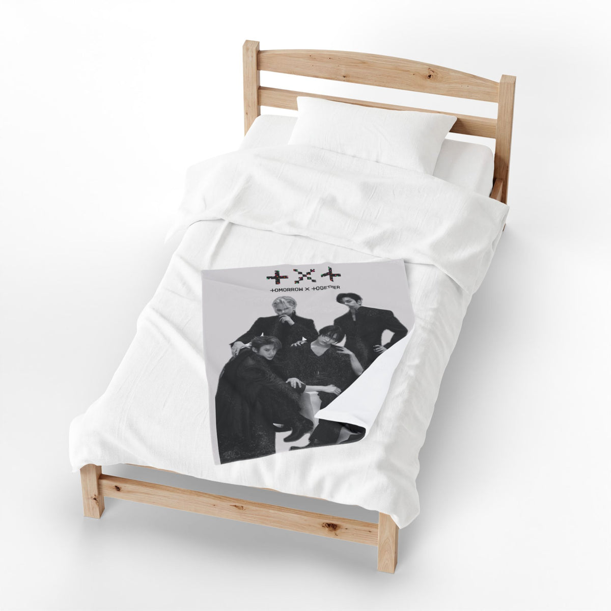 TXT Tomorrow By Together Inspired Grayscale Group Photo Velveteen Plush Blanket