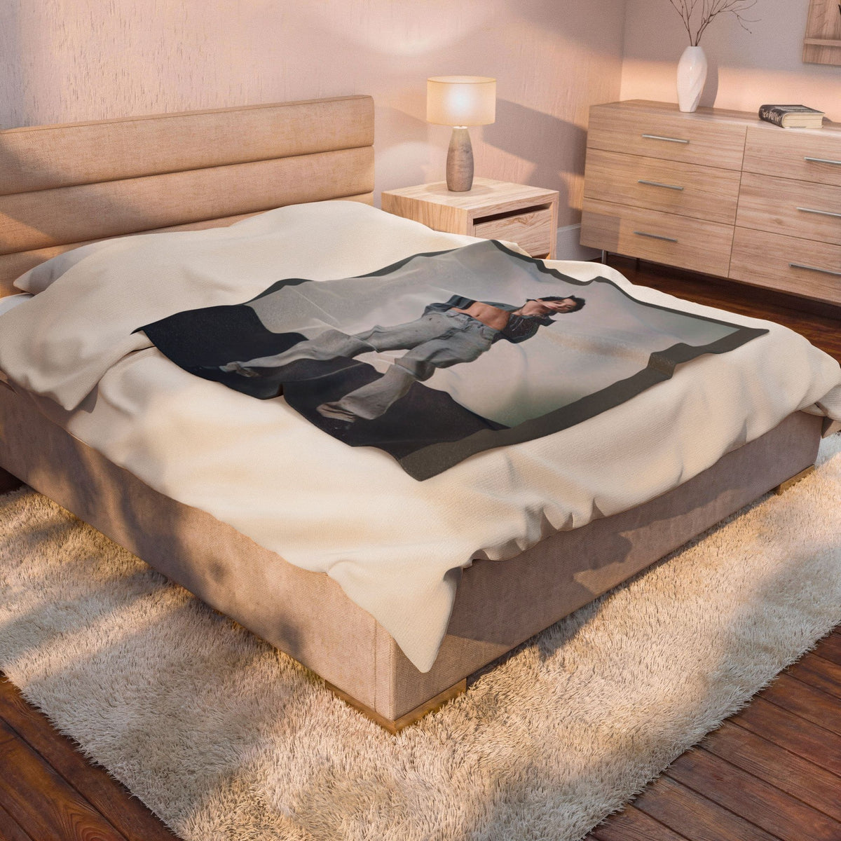 JK Velveteen Throw Blanket, Kpop Fan Bedding, Cozy Fleece Blanket