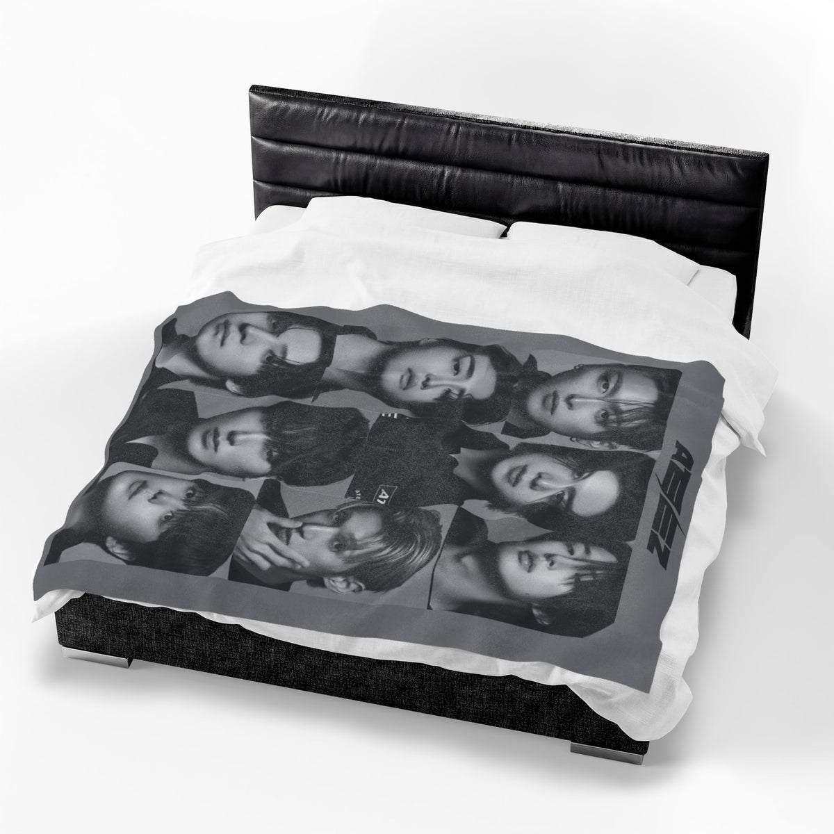 Ateez Inspired Group Photo Grayscale Velveteen Plush Blanket
