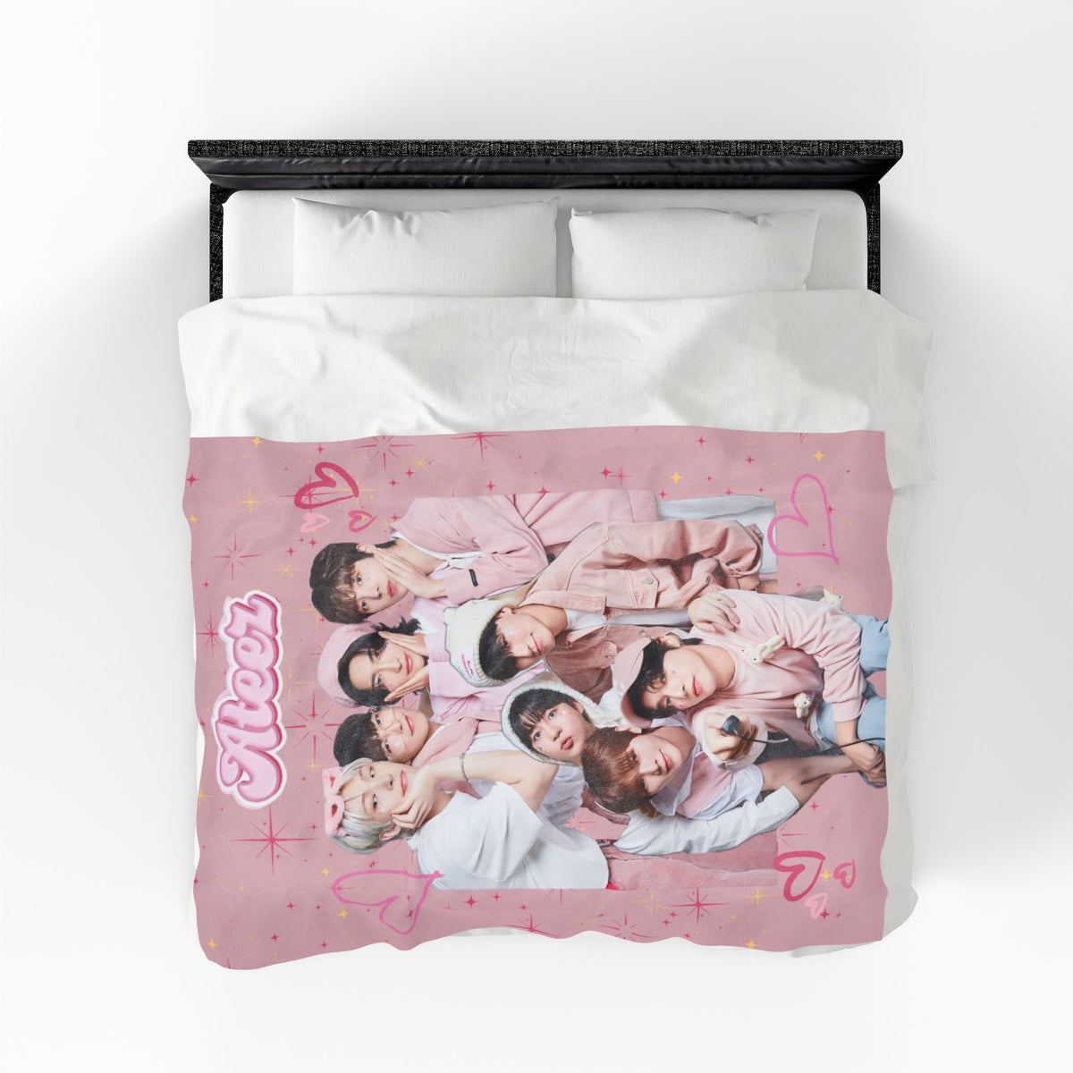 Ateez Inspired Group Photo Cute Pink Velveteen Plush Blanket