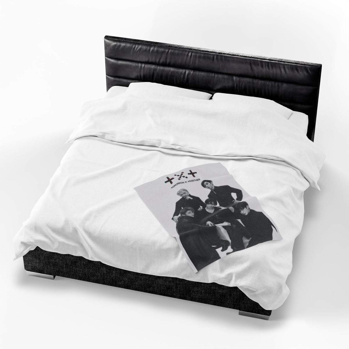 TXT Tomorrow By Together Inspired Grayscale Group Photo Velveteen Plush Blanket