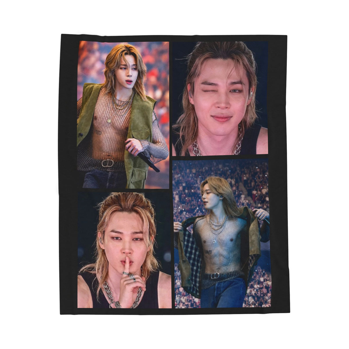 Jimin inspired Concert Collage Blanket, Kpop Fan Bedding, Cozy Velveteen Plush Blanket