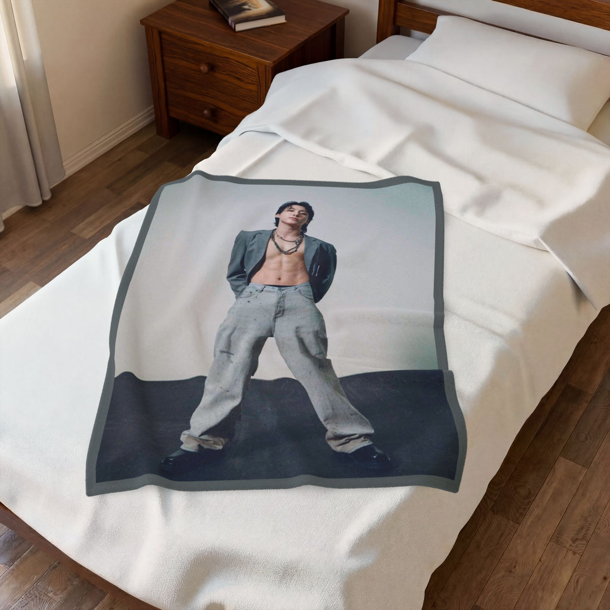 JK Velveteen Throw Blanket, Kpop Fan Bedding, Cozy Fleece Blanket