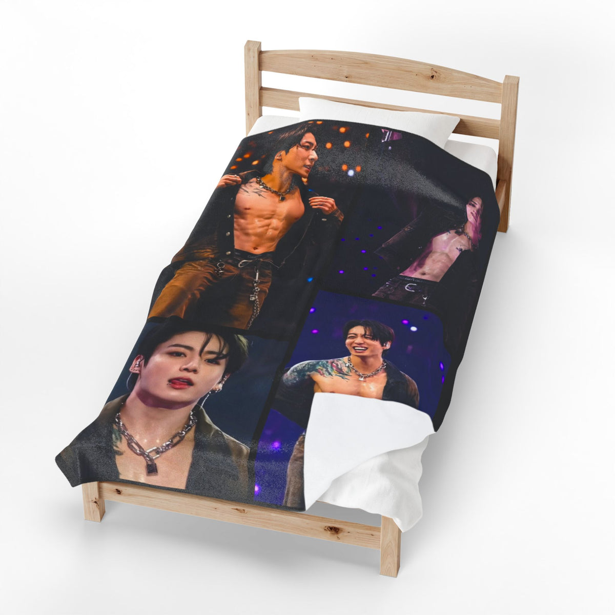 Jungkook inspired Concert Collage Blanket, K-pop Fan Bedding, Cozy Velveteen Plush Blanket