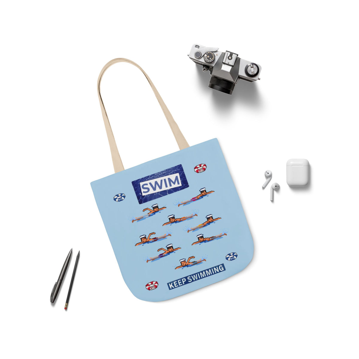 K-pop inspired "Swim" Canvas Tote Bag, 5-Color Straps
