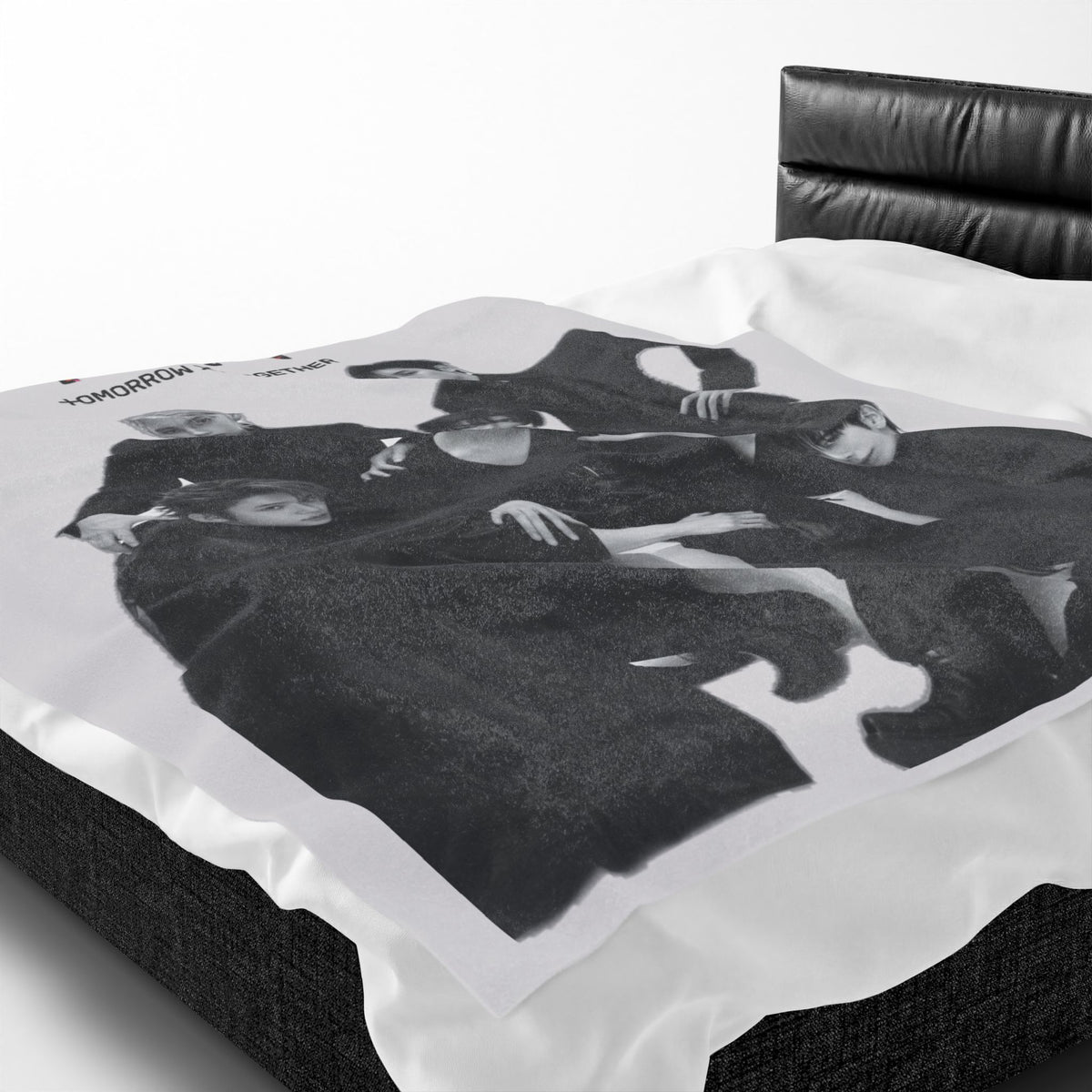 TXT Tomorrow By Together Inspired Grayscale Group Photo Velveteen Plush Blanket