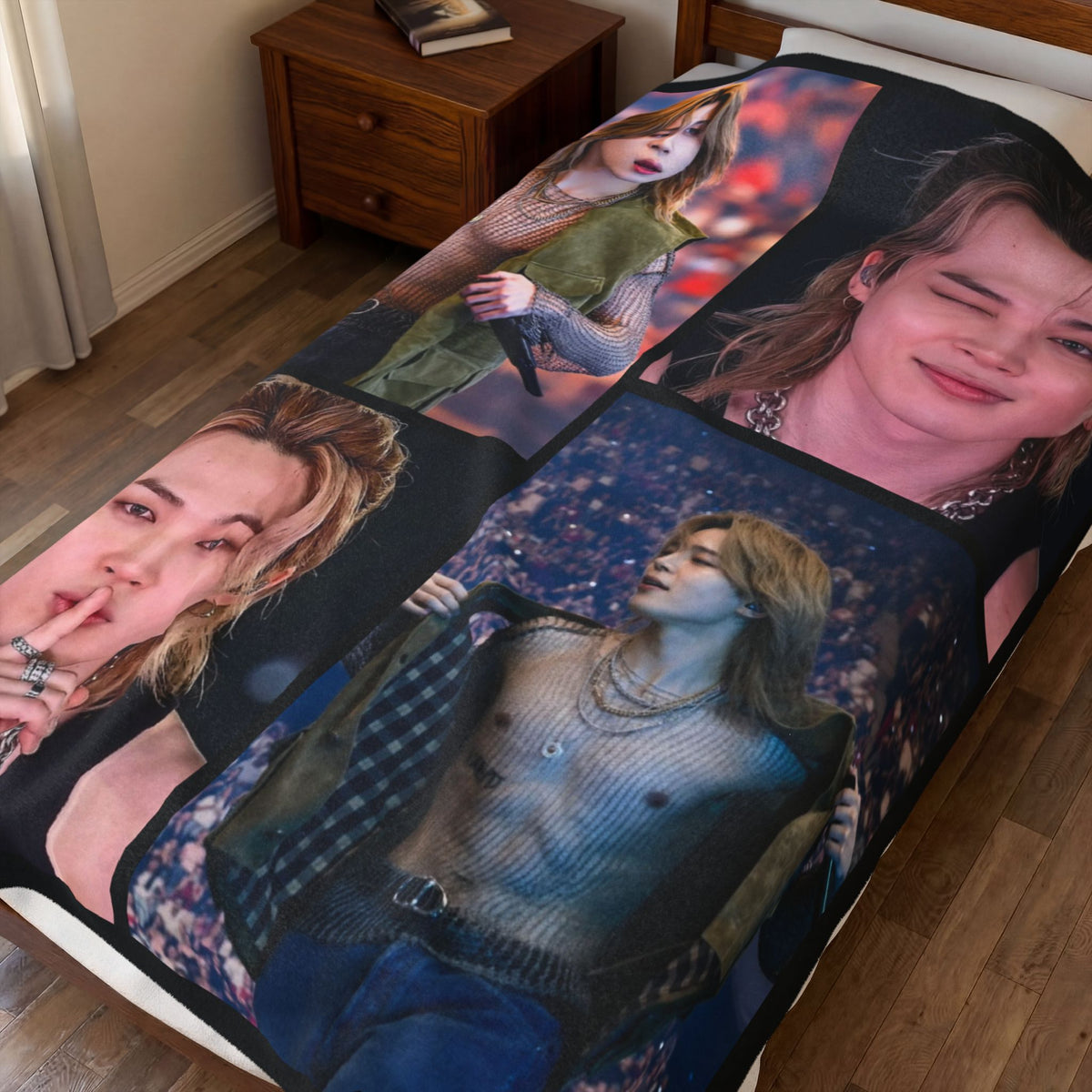 Jimin inspired Concert Collage Blanket, Kpop Fan Bedding, Cozy Velveteen Plush Blanket
