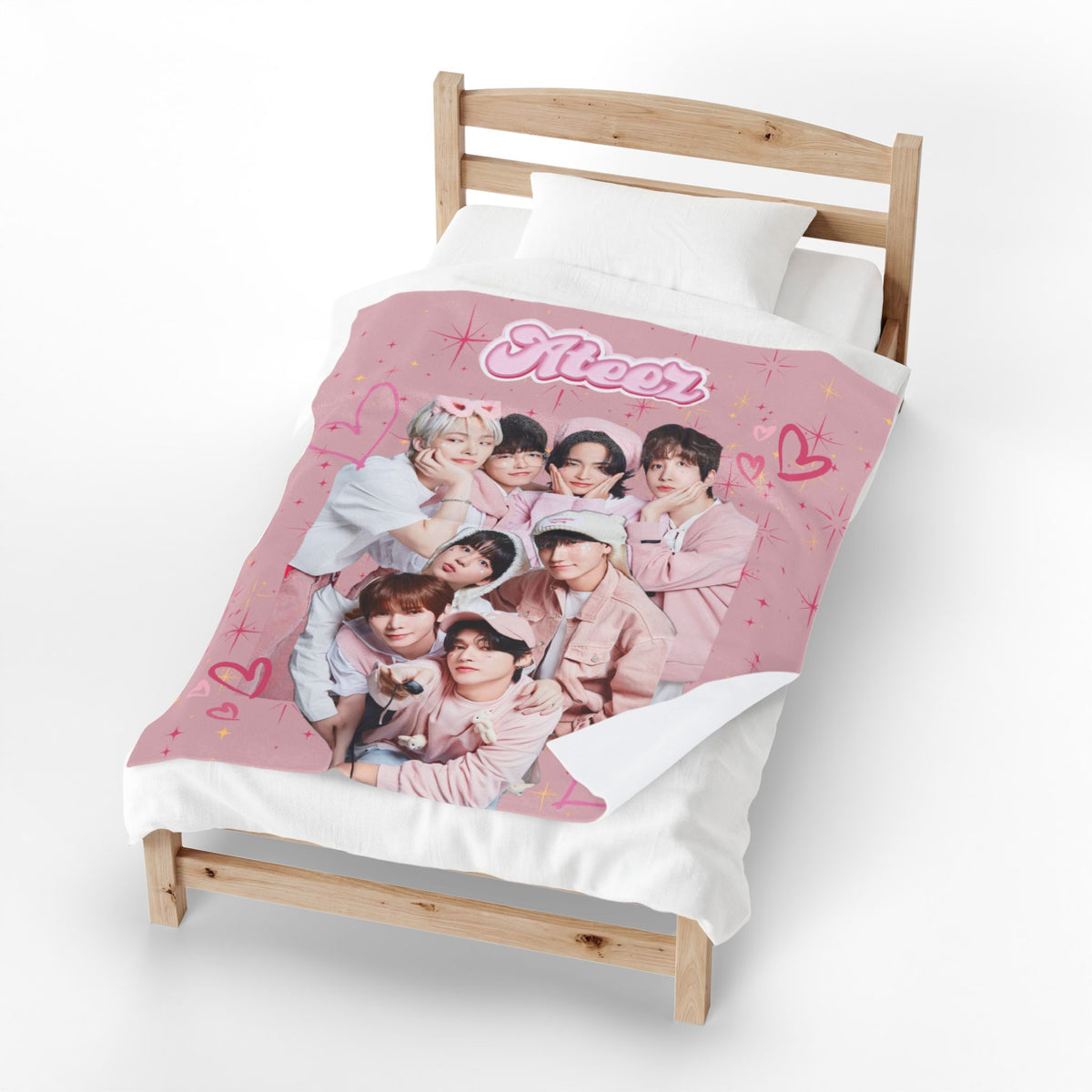 Ateez Inspired Group Photo Cute Pink Velveteen Plush Blanket